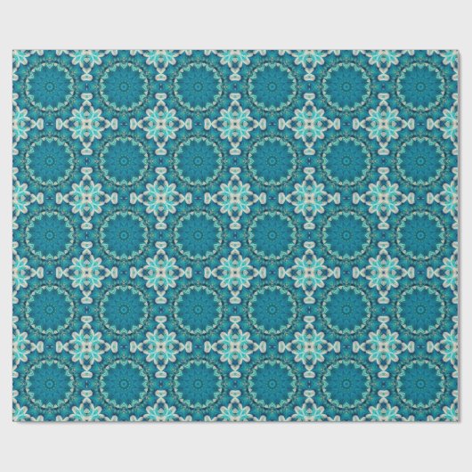Blue Aqua Mandala Rosette Retro Hippie Cadeaupapier (Vlak)