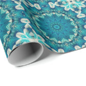 Blue Aqua Mandala Rosette Retro Hippie Cadeaupapier (Rol Hoek)