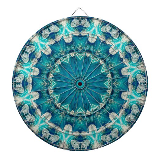 Blue Aqua Mandala Rosette Retro Hippie Dartbord (Voorkant)