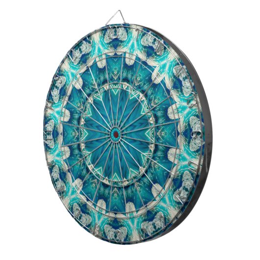Blue Aqua Mandala Rosette Retro Hippie Dartbord (Voorkant Rechts)