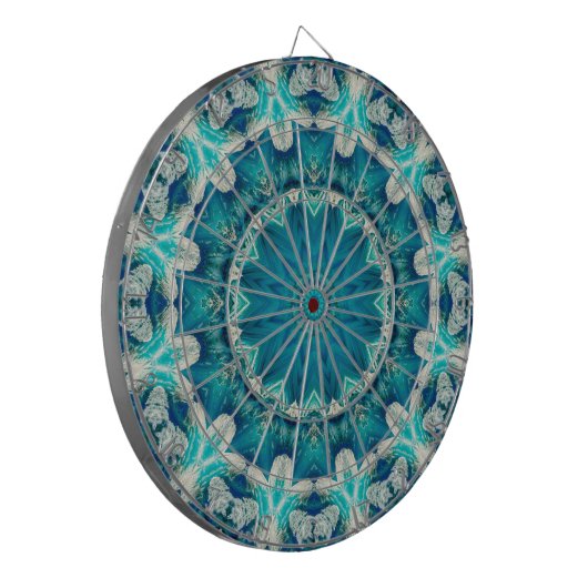 Blue Aqua Mandala Rosette Retro Hippie Dartbord (Voorkant Links)