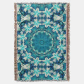 Blue Aqua Mandala Rosette Retro Hippie Deken (Voorkant Verticaal)