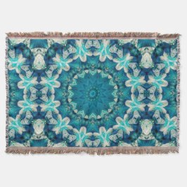 Blue Aqua Mandala Rosette Retro Hippie Deken