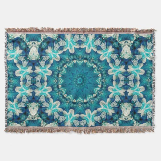 Blue Aqua Mandala Rosette Retro Hippie Deken (Voorkant)