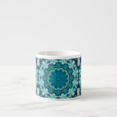 Blue Aqua Mandala Rosette Retro Hippie Espresso Kop (Voorkant)