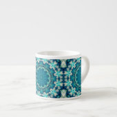 Blue Aqua Mandala Rosette Retro Hippie Espresso Kop (Voorkant rechts)
