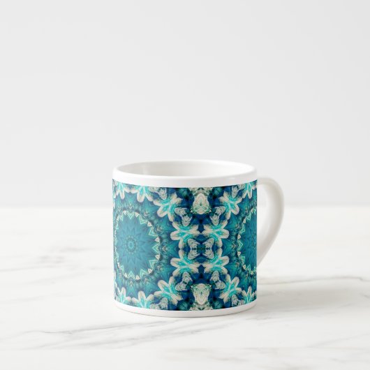 Blue Aqua Mandala Rosette Retro Hippie Espresso Kop (Voorkant rechts)