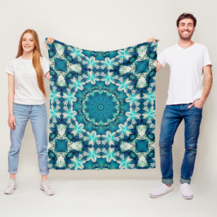 Blue Aqua Mandala Rosette Retro Hippie Fleece Deken
