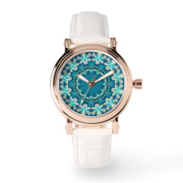 Blue Aqua Mandala Rosette Retro Hippie Horloge