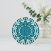 Blue Aqua Mandala Rosette Retro Hippie Kaart (Staand voorkant)