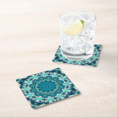 Blue Aqua Mandala Rosette Retro Hippie Kartonnen Onderzetters (Insitu)