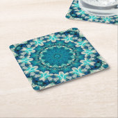 Blue Aqua Mandala Rosette Retro Hippie Kartonnen Onderzetters (Schuin)