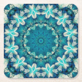 Blue Aqua Mandala Rosette Retro Hippie Kartonnen Onderzetters (Voorkant)