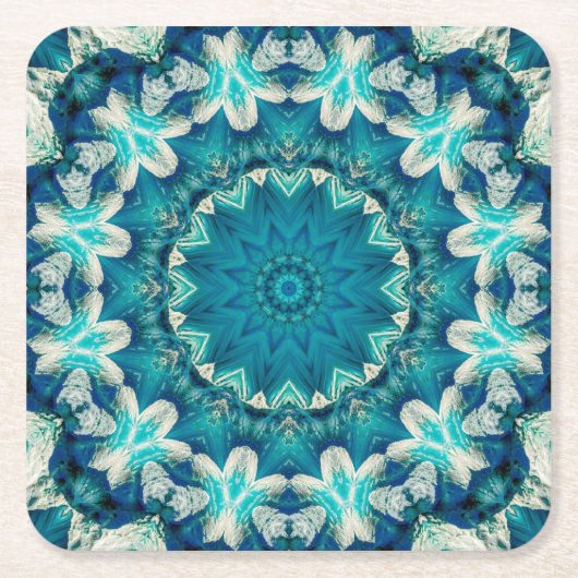Blue Aqua Mandala Rosette Retro Hippie Kartonnen Onderzetters (Voorkant)