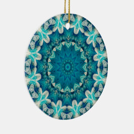 Blue Aqua Mandala Rosette Retro Hippie Keramisch Ornament