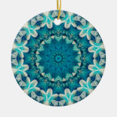 Blue Aqua Mandala Rosette Retro Hippie Keramisch Ornament (Voorkant)