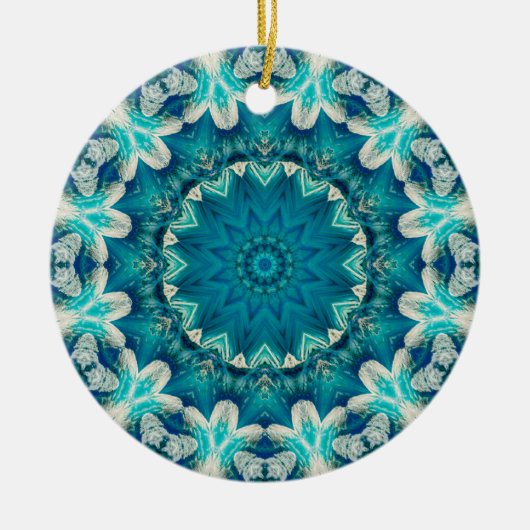 Blue Aqua Mandala Rosette Retro Hippie Keramisch Ornament (Voorkant)