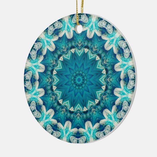 Blue Aqua Mandala Rosette Retro Hippie Keramisch Ornament (Links)
