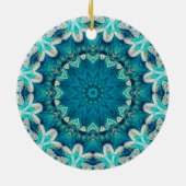 Blue Aqua Mandala Rosette Retro Hippie Keramisch Ornament (Achterkant)