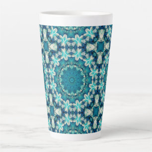 Blue Aqua Mandala Rosette Retro Hippie Latte Mok