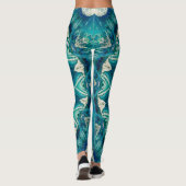 Blue Aqua Mandala Rosette Retro Hippie Leggings (Achterkant)
