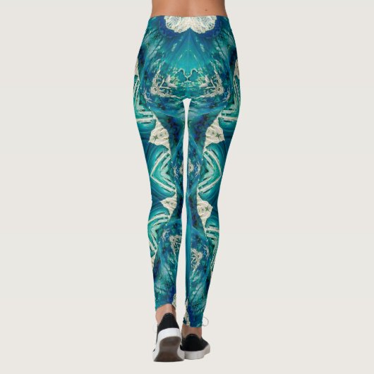 Blue Aqua Mandala Rosette Retro Hippie Leggings (Achterkant)