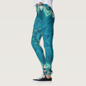 Blue Aqua Mandala Rosette Retro Hippie Leggings (Links)