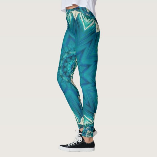 Blue Aqua Mandala Rosette Retro Hippie Leggings (Links)