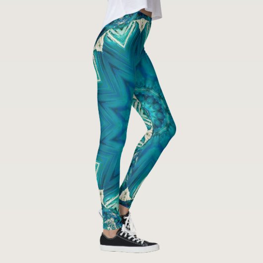 Blue Aqua Mandala Rosette Retro Hippie Leggings (Rechts)