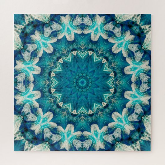 Blue Aqua Mandala Rosette Retro Hippie Legpuzzel (Horizontaal)