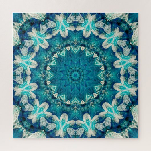 Blue Aqua Mandala Rosette Retro Hippie Legpuzzel (Verticaal)