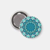 Blue Aqua Mandala Rosette Retro Hippie Magneet (Voorkant / Achterkant)