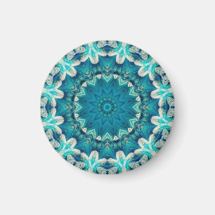 Blue Aqua Mandala Rosette Retro Hippie Magneet