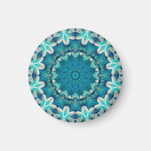 Blue Aqua Mandala Rosette Retro Hippie Magneet (Voorkant)