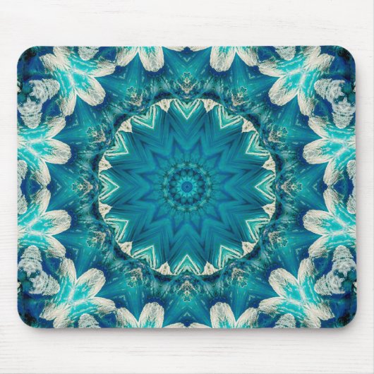 Blue Aqua Mandala Rosette Retro Hippie Muismat (Voorkant)