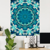 Blue Aqua Mandala Rosette Retro Hippie Poster (Thuiskantoor)