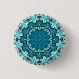 Blue Aqua Mandala Rosette Retro Hippie Ronde Button 3,2 Cm