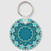 Blue Aqua Mandala Rosette Retro Hippie Sleutelhanger (Voorkant)
