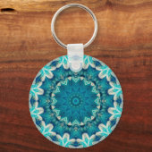 Blue Aqua Mandala Rosette Retro Hippie Sleutelhanger (Achterkant)