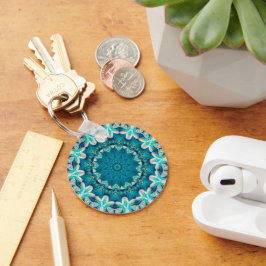 Blue Aqua Mandala Rosette Retro Hippie Sleutelhanger