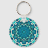 Blue Aqua Mandala Rosette Retro Hippie Sleutelhanger (Achterkant)