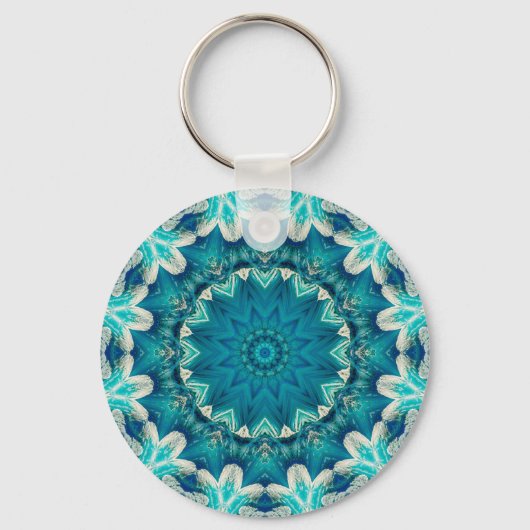Blue Aqua Mandala Rosette Retro Hippie Sleutelhanger (Achterkant)