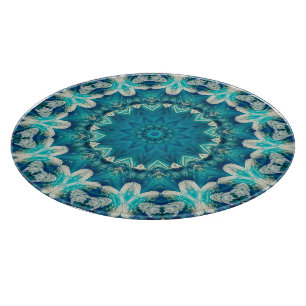 Blue Aqua Mandala Rosette Retro Hippie Snijplank