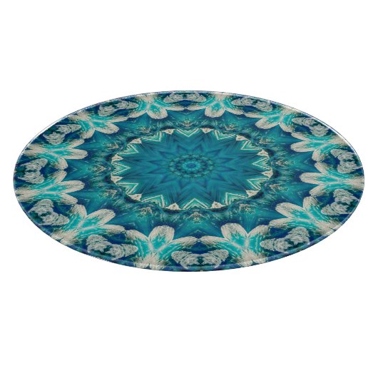 Blue Aqua Mandala Rosette Retro Hippie Snijplank (Hoek)