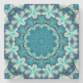 Blue Aqua Mandala Rosette Retro Hippie Stenen Onderzetter (Voorkant)