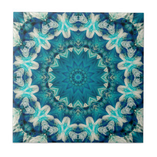 Blue Aqua Mandala Rosette Retro Hippie Tegeltje