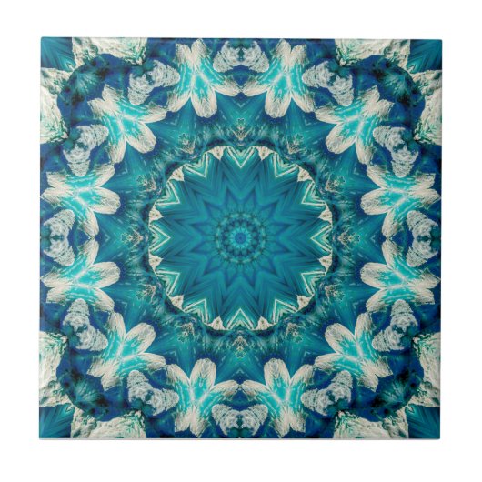 Blue Aqua Mandala Rosette Retro Hippie Tegeltje (Voorkant)