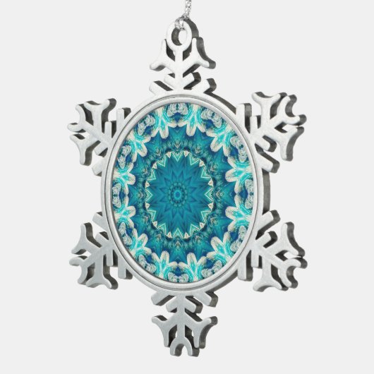 Blue Aqua Mandala Rosette Retro Hippie Tin Sneeuwvlok Ornament (Rechts)