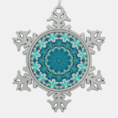 Blue Aqua Mandala Rosette Retro Hippie Tin Sneeuwvlok Ornament (Voorkant)