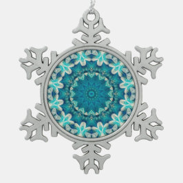 Blue Aqua Mandala Rosette Retro Hippie Tin Sneeuwvlok Ornament